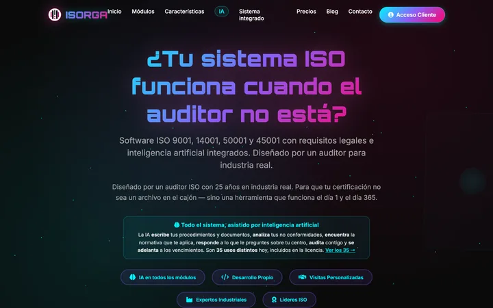 Desktop screenshot of the Isorga website