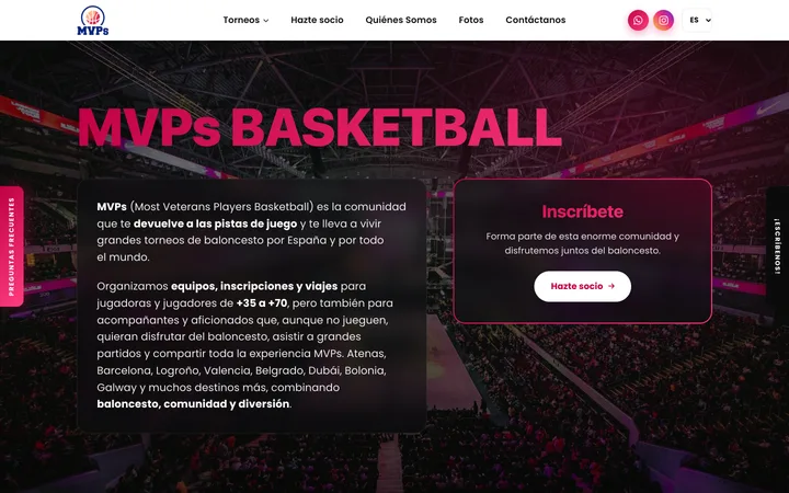 Desktop screenshot of the MVPs Basketball website