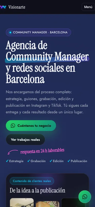 Captura móvil de la web de Visionarte Agency